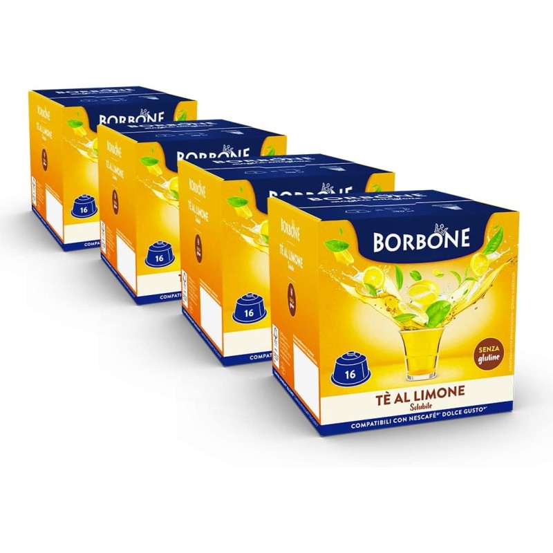 Caffè Borbone Tè al Limone - 64 Capsule (4 confezioni da 16) - Compatibili con le Macchine Nescafè* Dolce Gusto* - Tè al Limone