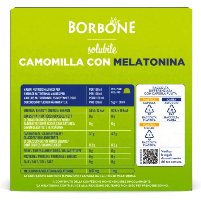 Caffè Borbone Camomilla con Melatonina - 64 capsule (4 confezioni da 16) - Compatibili con le Macchine Nescafè* Dolce Gusto* - Camomilla con Melatonina