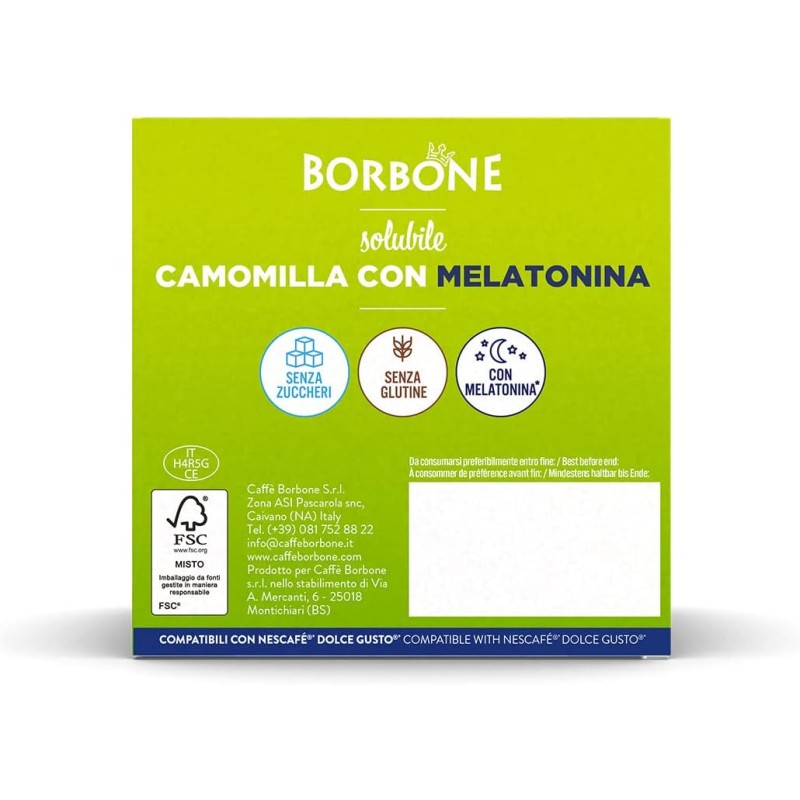 Caffè Borbone Camomilla con Melatonina - 64 capsule (4 confezioni da 16) - Compatibili con le Macchine Nescafè* Dolce Gusto* - Camomilla con Melatonina