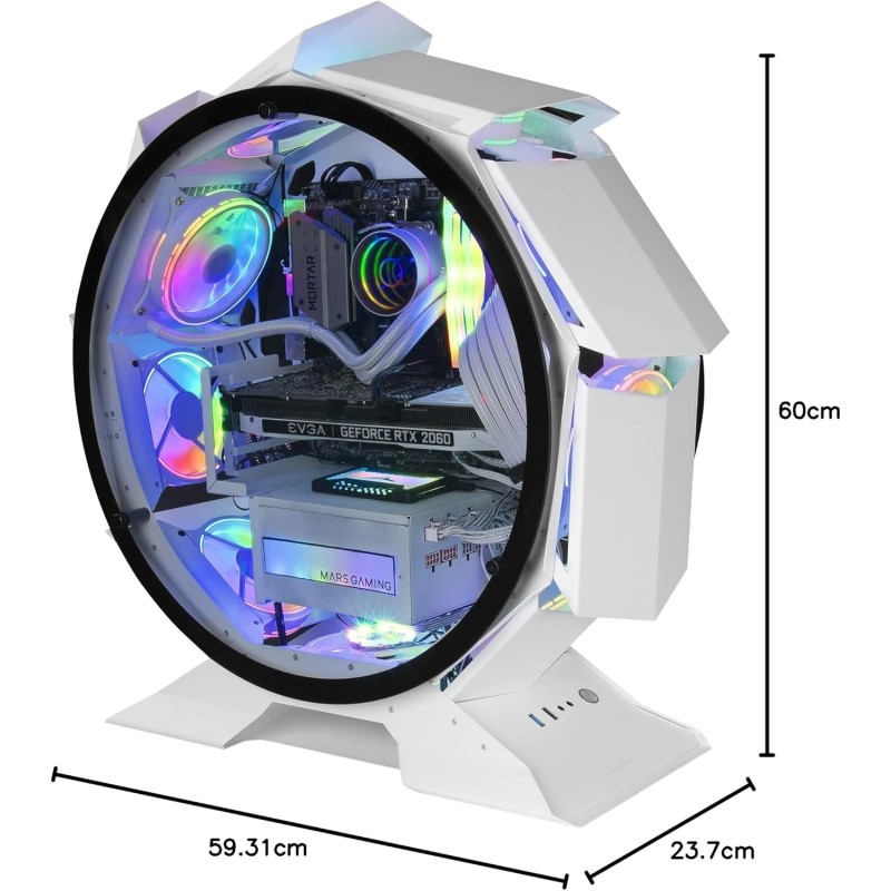 MARS GAMING MCORB, Case PC Gaming Micro-ATX XL, Design Circolare Custom, Doppio Vetro Temperato, Chassis PC, Bianco MARS GAMING MCORB, Case PC Gaming Micro-ATX XL, Design Circolare Custom, Doppio Vetro Temperato, Chassis PC, Bianco