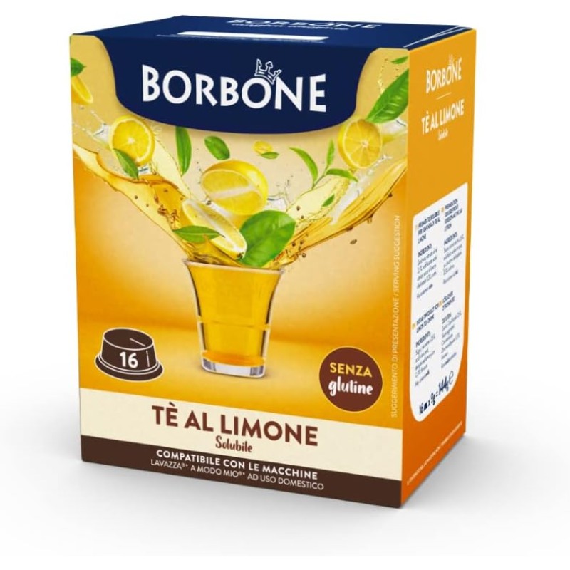 Caffè Borbone Tè al Limone - 96 capsule (6 confezioni da 16) - Compatibili con le Macchine ad uso domestico Lavazza* A Modo Mio* - Tè al Limone