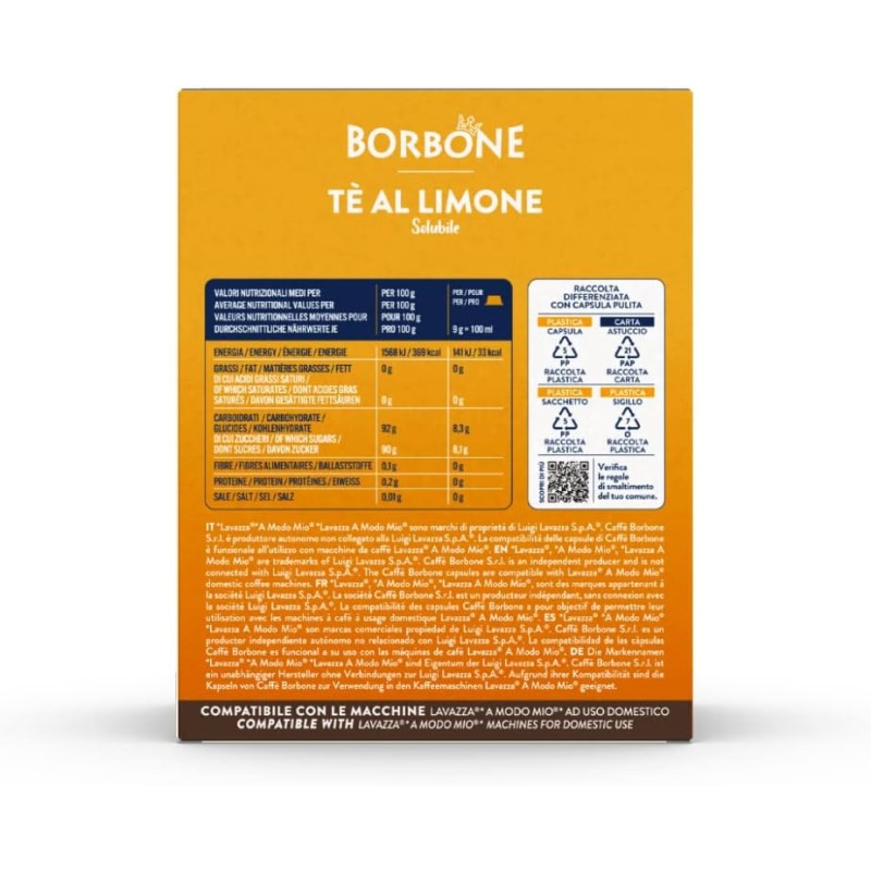 Caffè Borbone Tè al Limone - 96 capsule (6 confezioni da 16) - Compatibili con le Macchine ad uso domestico Lavazza* A Modo Mio* - Tè al Limone