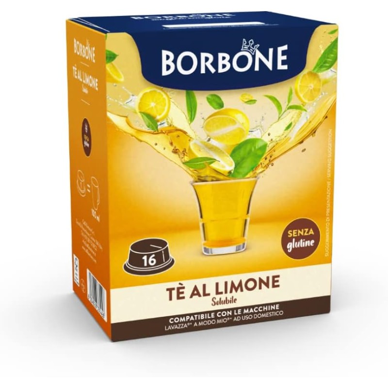Caffè Borbone Tè al Limone - 96 capsule (6 confezioni da 16) - Compatibili con le Macchine ad uso domestico Lavazza* A Modo Mio* - Tè al Limone