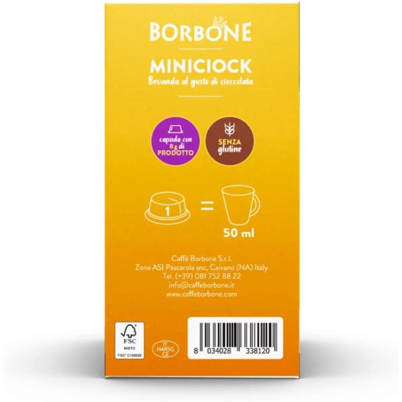 Caffè Borbone MiniCiock, Bevanda al gusto di Cioccolato - 96 capsule (6 confezioni da 16) - Compatibili con le Macchine ad uso domestico Lavazza* A Modo Mio* - MiniCiock Caffè Borbone MiniCiock, Bevanda al gusto di Cioccolato - 96 capsule (6 confezioni da 16) - Compatibili con le Macchine ad uso domestico Lavazza* A Modo Mio* - MiniCiock