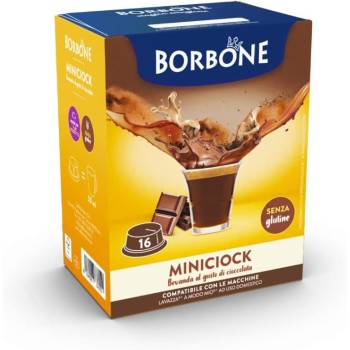 Caffè Borbone MiniCiock, Bevanda al gusto di Cioccolato - 96 capsule (6 confezioni da 16) - Compatibili con le Macchine ad uso domestico Lavazza* A Modo Mio* - MiniCiock