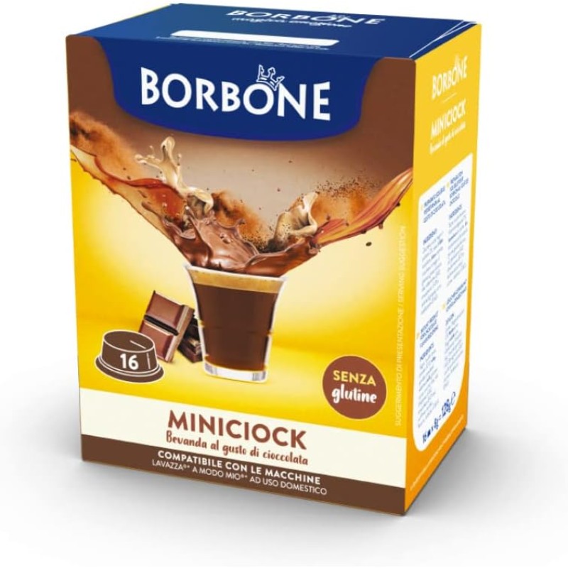 Caffè Borbone MiniCiock, Bevanda al gusto di Cioccolato - 96 capsule (6 confezioni da 16) - Compatibili con le Macchine ad uso domestico Lavazza* A Modo Mio* - MiniCiock Caffè Borbone MiniCiock, Bevanda al gusto di Cioccolato - 96 capsule (6 confezioni da 16) - Compatibili con le Macchine ad uso domestico Lavazza* A Modo Mio* - MiniCiock