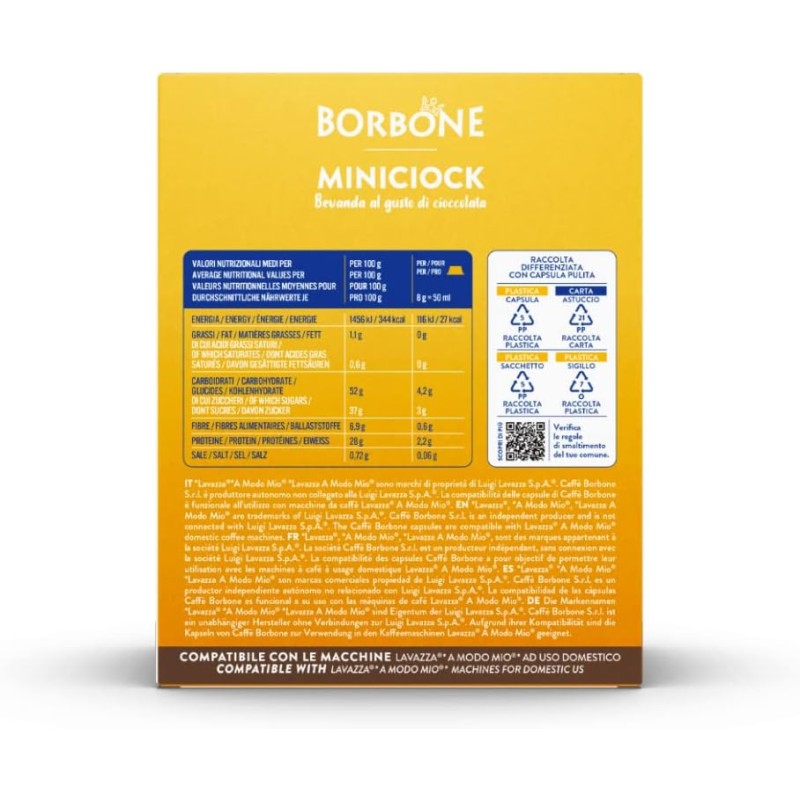 Caffè Borbone MiniCiock, Bevanda al gusto di Cioccolato - 96 capsule (6 confezioni da 16) - Compatibili con le Macchine ad uso domestico Lavazza* A Modo Mio* - MiniCiock Caffè Borbone MiniCiock, Bevanda al gusto di Cioccolato - 96 capsule (6 confezioni da 16) - Compatibili con le Macchine ad uso domestico Lavazza* A Modo Mio* - MiniCiock
