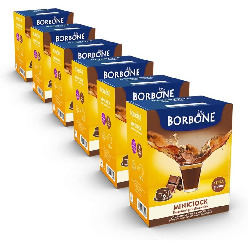 Caffè Borbone MiniCiock, Bevanda al gusto di Cioccolato - 96 capsule (6 confezioni da 16) - Compatibili con le Macchine ad uso domestico Lavazza* A Modo Mio* - MiniCiock Caffè Borbone MiniCiock, Bevanda al gusto di Cioccolato - 96 capsule (6 confezioni da 16) - Compatibili con le Macchine ad uso domestico Lavazza* A Modo Mio* - MiniCiock