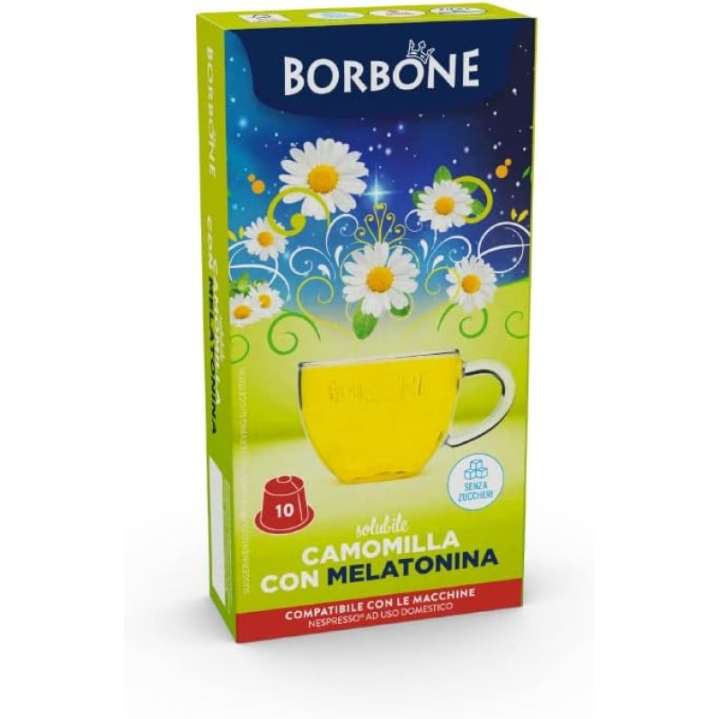 Caffè Borbone Camomilla con Melatonina Solubile - 60 capsule (6 confezioni da 10) - Compatibili con le Macchine ad uso domestico Nespresso* - Camomilla Con Melatonina Caffè Borbone Camomilla con Melatonina Solubile - 60 capsule (6 confezioni da 10) - Compatibili con le Macchine ad uso domestico Nespresso* - Camomilla Con Melatonina