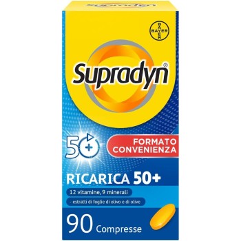 Supradyn Ricarica 50+ Integratore Multivitaminico Completo Vitamine e Minerali con Vitamina B12, C, D, Zinco per Stanchezza Fisica e Concentrazione dai 50 Anni Uomo e Donna, 90 Compresse Rivestite - 90 unità (Confezione da 1) Supradyn Ricarica 50+ Integratore Multivitaminico Completo Vitamine e Minerali con Vitamina B12, C, D, Zinco per Stanchezza Fisica e Concentrazione dai 50 Anni Uomo e Donna, 90 Compresse Rivestite - 90 unità (Confezione da 1)