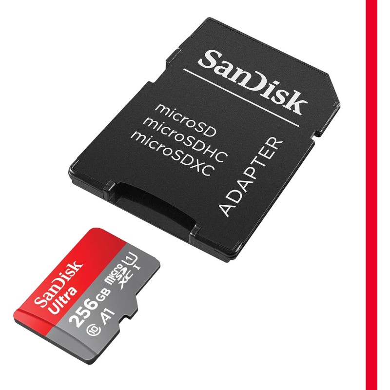 SanDisk 256GB Ultra scheda microSDXC + adattatore SD fino a 150 MB/s con prestazioni app A1 UHS-I Class 10 U1 - 256 GB