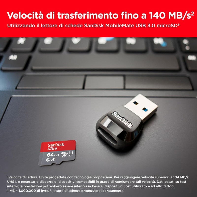 Sandisk 64 Gb Ultra Sdxc Scheda Di Memoria, Con Velocità Fino A 140 Mb/S, Prestazioni Dell'App A1, Uhs-I, Classe 10, U1, Rosso Grigio, 0.1 x 1.5 x 1.09 cm, 4.54 grammi - 64 GB Sandisk 64 Gb Ultra Sdxc Scheda Di Memoria, Con Velocità Fino A 140 Mb/S, Prestazioni Dell'App A1, Uhs-I, Classe 10, U1, Rosso Grigio, 0.1 x 1.5 x 1.09 cm, 4.54 grammi - 64 GB