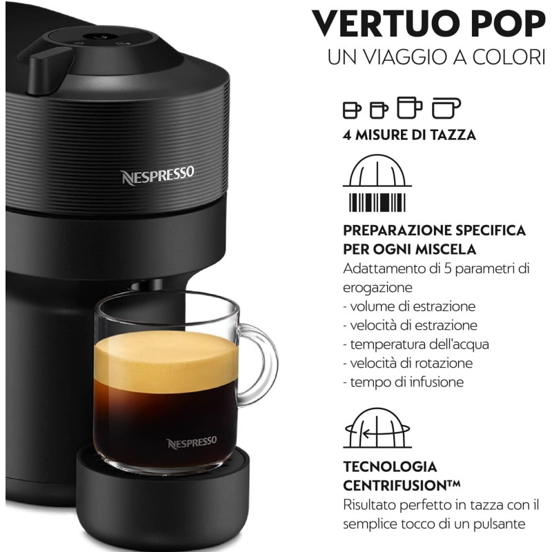 De'Longhi Nespresso Vertuo Pop ENV90.B, Macchina Caffè a Capsule con Tecnologia Centrifusion, 4 Formati in Tazza, Incluso Set di Benvenuto con 12 Capsule, 1260W, Liquorice Black - Liquorice Black De'Longhi Nespresso Vertuo Pop ENV90.B, Macchina Caffè a Capsule con Tecnologia Centrifusion, 4 Formati in Tazza, Incluso Set di Benvenuto con 12 Capsule, 1260W, Liquorice Black - Liquorice Black