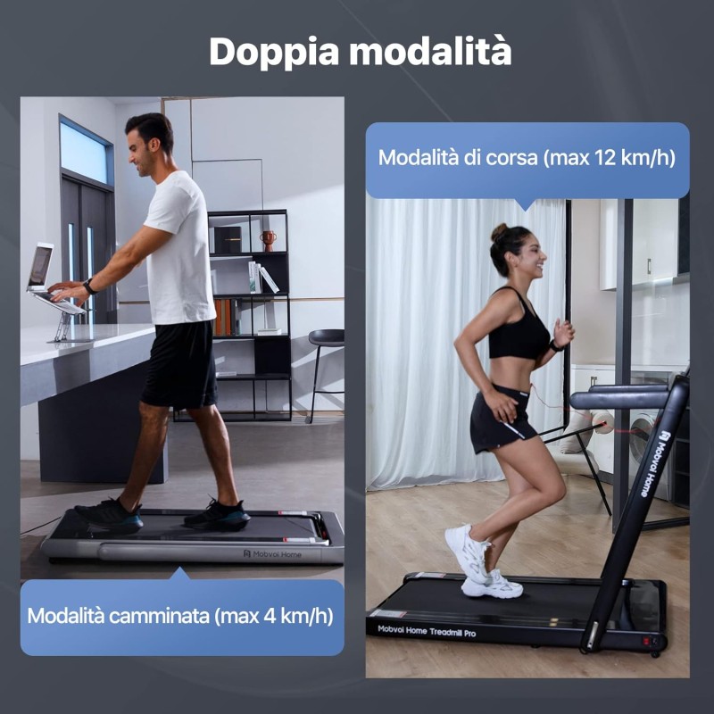 Mobvoi Home Treadmill Ultra, Pro, Tapis Roulant Elettrico Compatibile con Smartwatch, Percorsi di Allenamento Virtuali, 12km/h 120kg