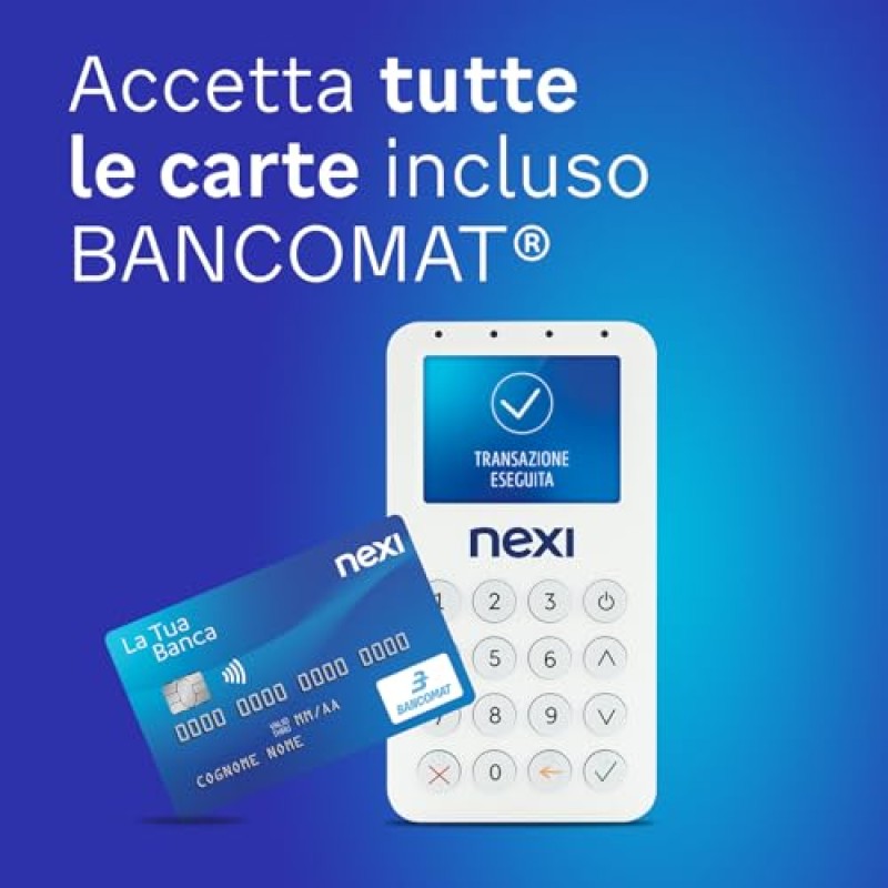 Nexi Mobile Pos - Pos Portatile Contactless, Lettore Elettronico Portatile per Pagamenti con Bancomat, Carta di Credito, Prepagata, Apple Pay e Google Pay - Firma Digitale con App Nexi Mobile, BP-55