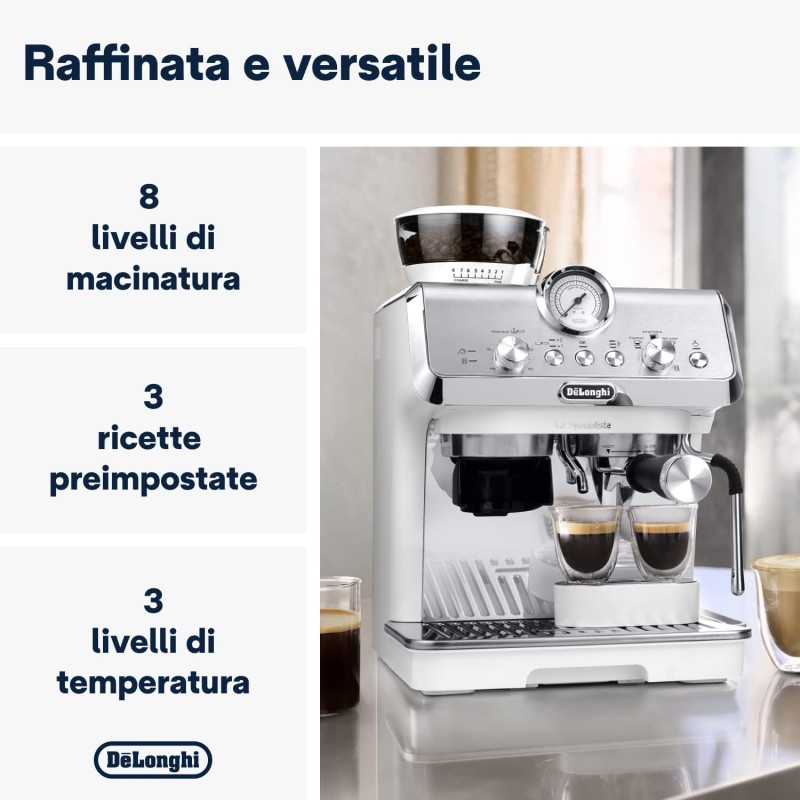 De'Longhi LA SPECIALISTA ARTE EC9155.W Macchina da caffè Manuale, 3 Ricette Preimpostate, Controllo Attivo della Temperatura, 8 Livelli di Macinazione, Lancia MyLatte Art, incluso KIT BARISTA, Bianco - Argento/Bianco De'Longhi LA SPECIALISTA ARTE EC9155.W Macchina da caffè Manuale, 3 Ricette Preimpostate, Controllo Attivo della Temperatura, 8 Livelli di Macinazione, Lancia MyLatte Art, incluso KIT BARISTA, Bianco - Argento/Bianco