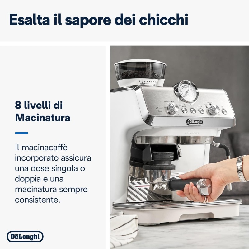De'Longhi LA SPECIALISTA ARTE EC9155.W Macchina da caffè Manuale, 3 Ricette Preimpostate, Controllo Attivo della Temperatura, 8 Livelli di Macinazione, Lancia MyLatte Art, incluso KIT BARISTA, Bianco - Argento/Bianco De'Longhi LA SPECIALISTA ARTE EC9155.W Macchina da caffè Manuale, 3 Ricette Preimpostate, Controllo Attivo della Temperatura, 8 Livelli di Macinazione, Lancia MyLatte Art, incluso KIT BARISTA, Bianco - Argento/Bianco