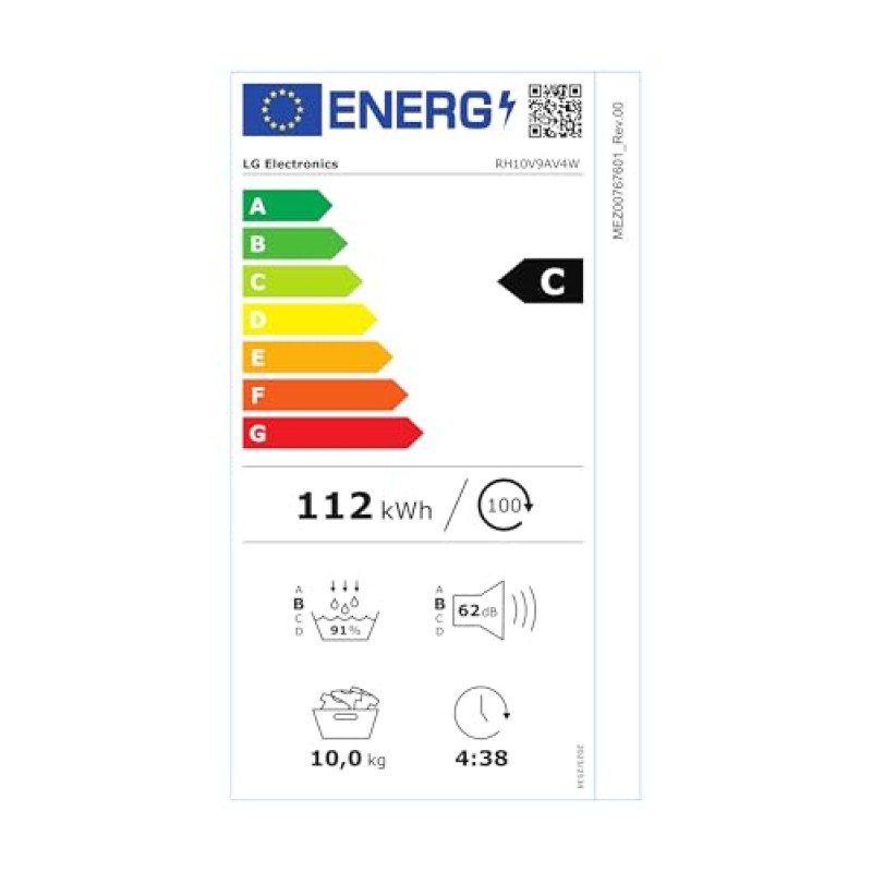 LG RH10V9AV4W Asciugatrice Smart a Carica Frontale 10kg, Serie V9, Classe C, Condensazione con Pompa di calore DUAL Inverter, Eco Hybrid, Condensatore autopulente, Allergy Care, Wi-Fi, Bianca - 10 kg - Classe C LG RH10V9AV4W Asciugatrice Smart a Carica Frontale 10kg, Serie V9, Classe C, Condensazione con Pompa di calore DUAL Inverter, Eco Hybrid, Condensatore autopulente, Allergy Care, Wi-Fi, Bianca - 10 kg - Classe C