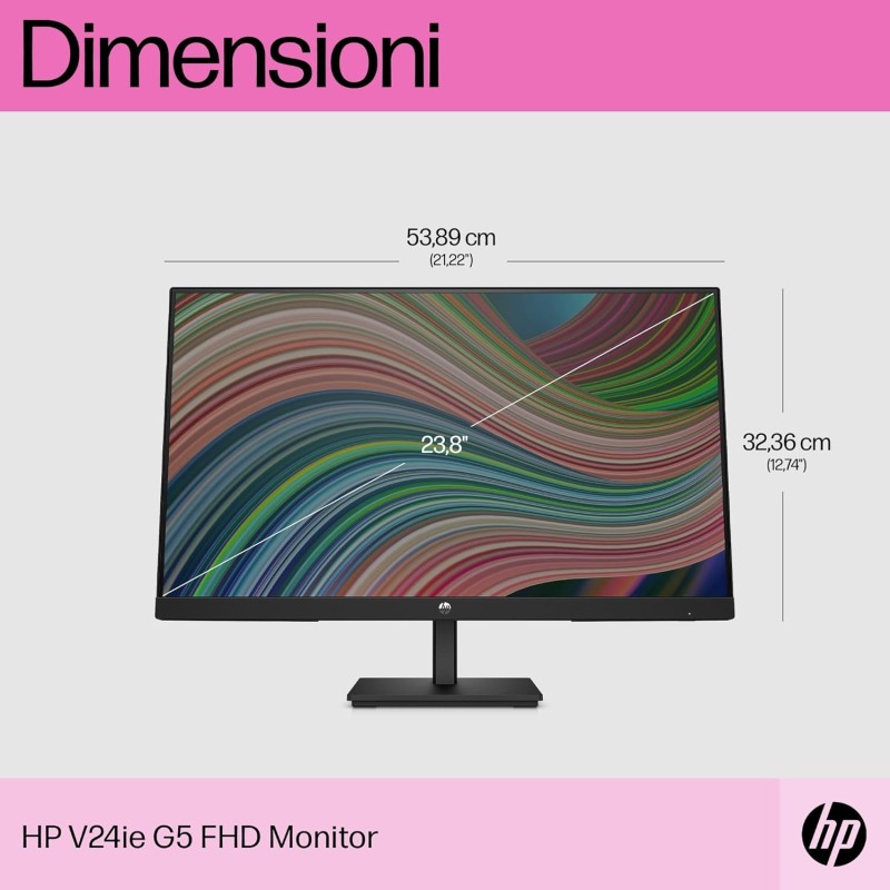 HP V24iE G5 Monitor Full HD da 24" (1920 x 1080, 75 Hz, 5 ms, IPS, 16:9), AMD FreeSync, luce blu bassa, HDMI, VGA, DisplayPort, Joypad OSD, antiriflesso, inclinazione regolabile, nero - 24" HP V24iE G5 Monitor Full HD da 24" (1920 x 1080, 75 Hz, 5 ms, IPS, 16:9), AMD FreeSync, luce blu bassa, HDMI, VGA, DisplayPort, Joypad OSD, antiriflesso, inclinazione regolabile, nero - 24"