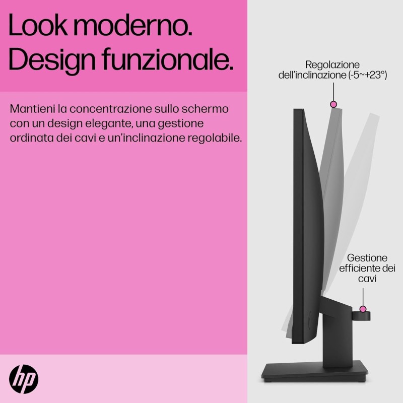 HP V24iE G5 Monitor Full HD da 24" (1920 x 1080, 75 Hz, 5 ms, IPS, 16:9), AMD FreeSync, luce blu bassa, HDMI, VGA, DisplayPort, Joypad OSD, antiriflesso, inclinazione regolabile, nero - 24" HP V24iE G5 Monitor Full HD da 24" (1920 x 1080, 75 Hz, 5 ms, IPS, 16:9), AMD FreeSync, luce blu bassa, HDMI, VGA, DisplayPort, Joypad OSD, antiriflesso, inclinazione regolabile, nero - 24"