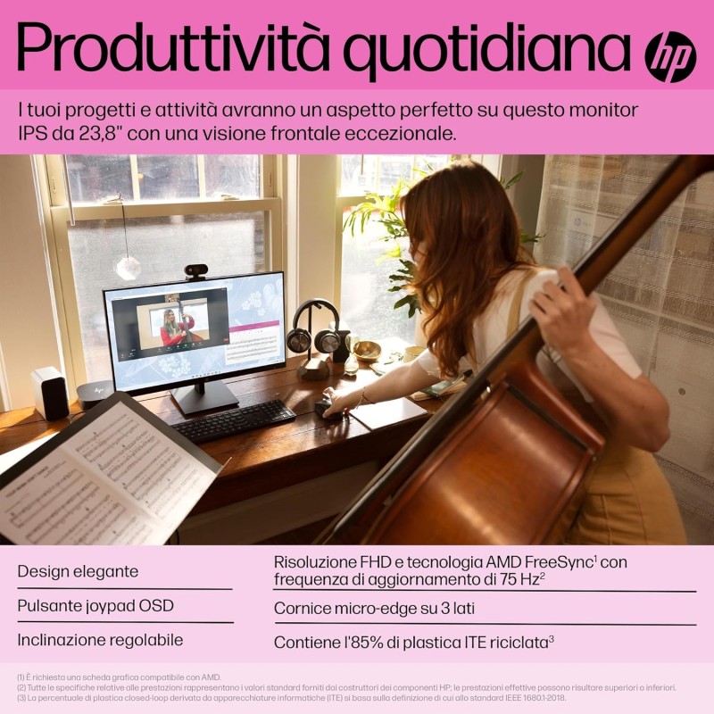 HP V24iE G5 Monitor Full HD da 24" (1920 x 1080, 75 Hz, 5 ms, IPS, 16:9), AMD FreeSync, luce blu bassa, HDMI, VGA, DisplayPort, Joypad OSD, antiriflesso, inclinazione regolabile, nero - 24" HP V24iE G5 Monitor Full HD da 24" (1920 x 1080, 75 Hz, 5 ms, IPS, 16:9), AMD FreeSync, luce blu bassa, HDMI, VGA, DisplayPort, Joypad OSD, antiriflesso, inclinazione regolabile, nero - 24"