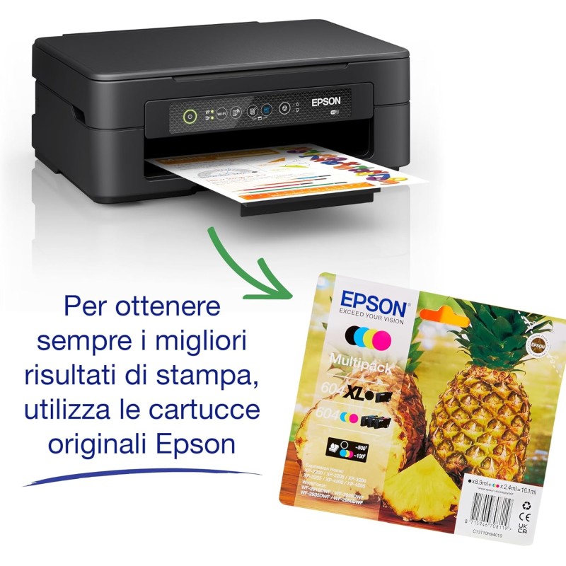 Epson Stampante Expression Home XP-2200, multifunzione 3 in 1: scanner/fotocopiatrice, A4, getto d'inchiostro a colori, Wi-Fi Direct, cartucce separate, ultracompatta Epson Stampante Expression Home XP-2200, multifunzione 3 in 1: scanner/fotocopiatrice, A4, getto d'inchiostro a colori, Wi-Fi Direct, cartucce separate, ultracompatta
