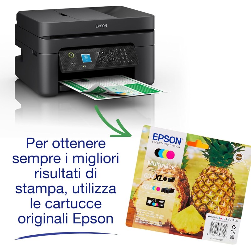 Epson Workforce WF-2930DWF Stampante Multifunzione A4 a getto d'inchiostro (Stampa Fronte Retro, Scansione, Copia, Fax) Display LCD 3.7cm, ADF, WiFi, Ethernet, Stampa da mobile e su Cloud, AirPrint
