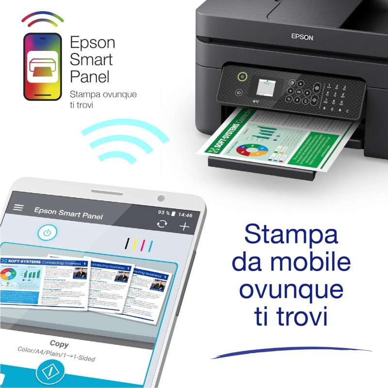Epson Workforce WF-2930DWF Stampante Multifunzione A4 a getto d'inchiostro (Stampa Fronte Retro, Scansione, Copia, Fax) Display LCD 3.7cm, ADF, WiFi, Ethernet, Stampa da mobile e su Cloud, AirPrint