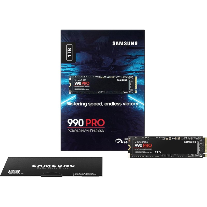 Samsung 990 PRO NVMe M.2 SSD, 1TB, PCIe 4.0, 7.450 MB/s in lettura, 6.900 MB/s in scrittura, SSD interno per giochi ed editing video, Nero, MZ-V9P1T0BW - 1 TB