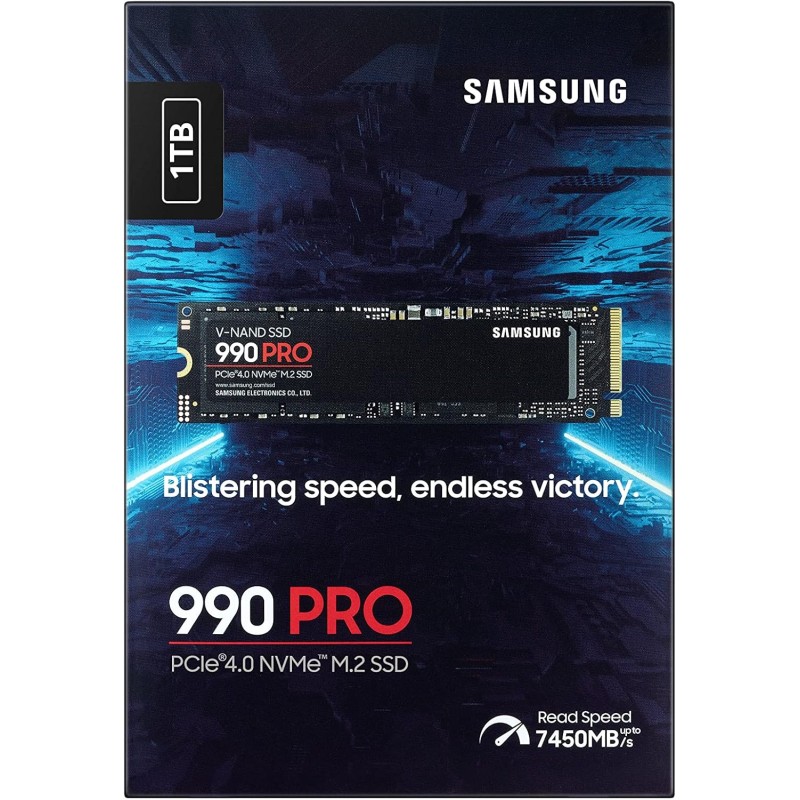 Samsung 990 PRO NVMe M.2 SSD, 1TB, PCIe 4.0, 7.450 MB/s in lettura, 6.900 MB/s in scrittura, SSD interno per giochi ed editing video, Nero, MZ-V9P1T0BW - 1 TB