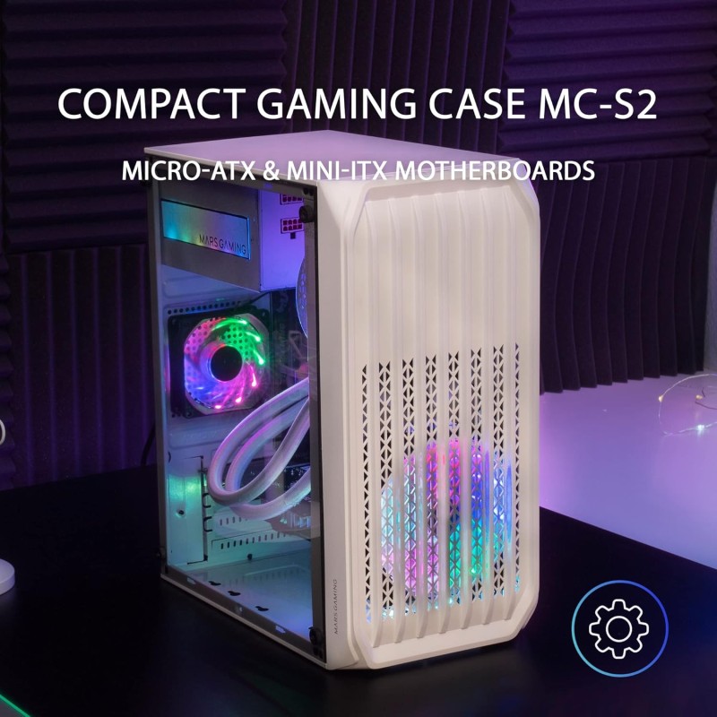 Mars Gaming MC-S2 Caja PC Micro-ATX Ultra-Compacta 2X Ventilador FRGB USB 3.0 Ventana Blanco Mars Gaming MC-S2 Caja PC Micro-ATX Ultra-Compacta 2X Ventilador FRGB USB 3.0 Ventana Blanco