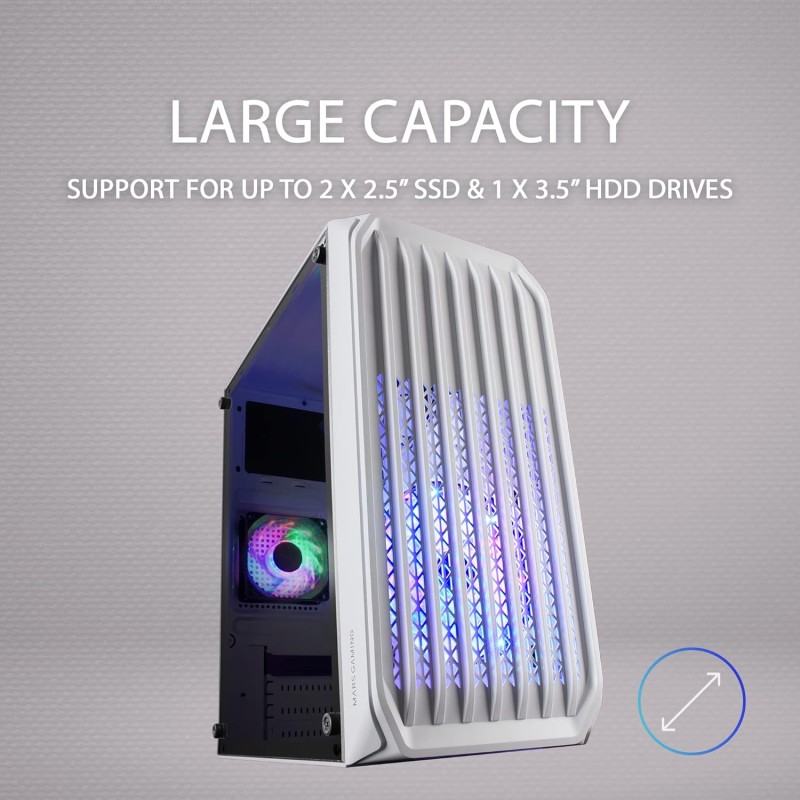 Mars Gaming MC-S2 Caja PC Micro-ATX Ultra-Compacta 2X Ventilador FRGB USB 3.0 Ventana Blanco Mars Gaming MC-S2 Caja PC Micro-ATX Ultra-Compacta 2X Ventilador FRGB USB 3.0 Ventana Blanco