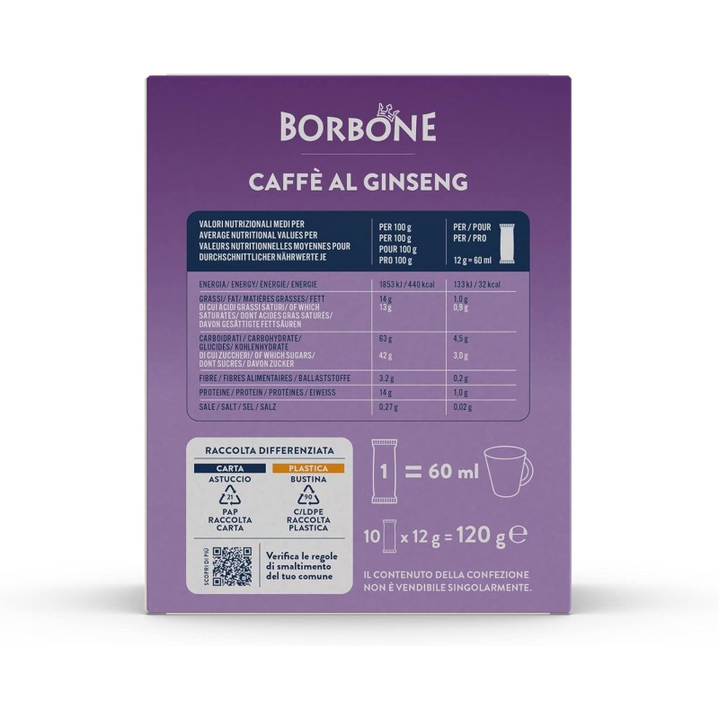 Caffè Borbone Caffè al Ginseng Stick - 80 stick (8 astucci da 10) - Ideali per sistemi a Cialde - Caffè al Ginseng Caffè Borbone Caffè al Ginseng Stick - 80 stick (8 astucci da 10) - Ideali per sistemi a Cialde - Caffè al Ginseng