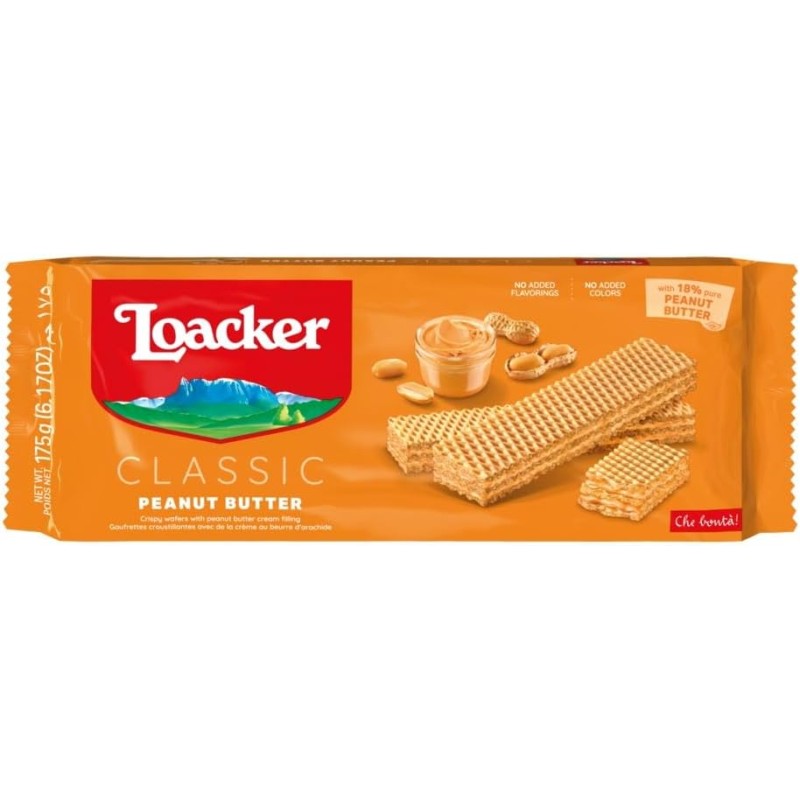 Loacker Classic Peanut Butter, Fragranti Cialde di Wafer con Deliziosa Crema al Burro d'Arachidi, Merenda e Snack, Confezione da 175g - 1 Unità (Confezione da 175g) Loacker Classic Peanut Butter, Fragranti Cialde di Wafer con Deliziosa Crema al Burro d'Arachidi, Merenda e Snack, Confezione da 175g - 1 Unità (Confezione da 175g)