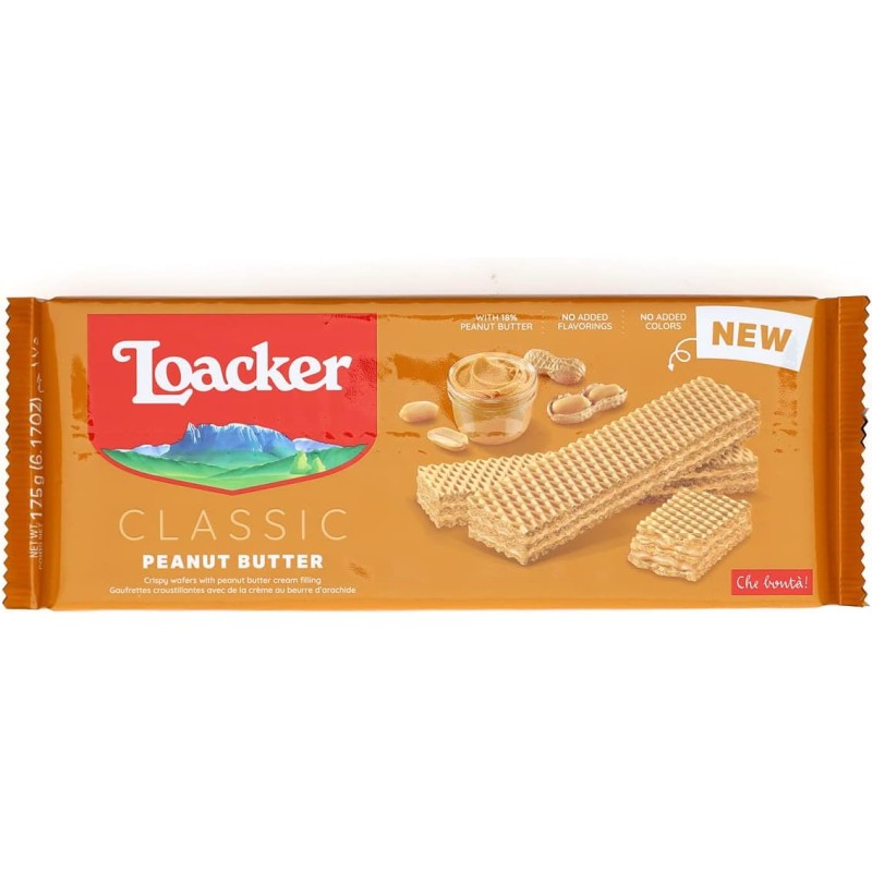 Loacker Classic Peanut Butter, Fragranti Cialde di Wafer con Deliziosa Crema al Burro d'Arachidi, Merenda e Snack, Confezione da 175g - 1 Unità (Confezione da 175g) Loacker Classic Peanut Butter, Fragranti Cialde di Wafer con Deliziosa Crema al Burro d'Arachidi, Merenda e Snack, Confezione da 175g - 1 Unità (Confezione da 175g)