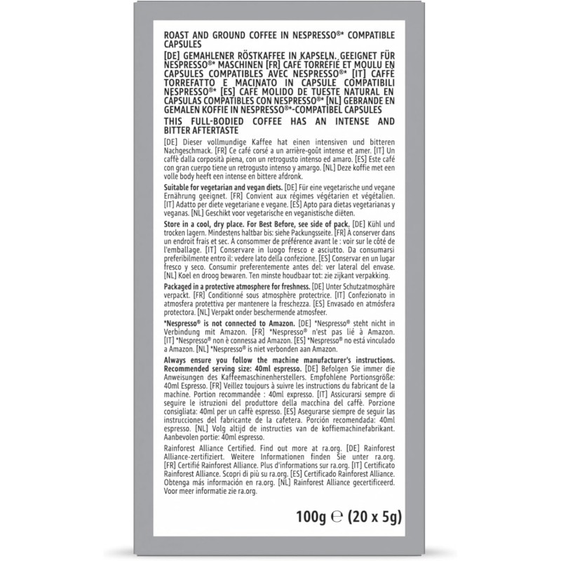 by Amazon Capsule caffè intenso compatibili con Nespresso, tostatura intensa, capsule in alluminio, 100 unità, 5 confezioni da 20 - Certificato Rainforest Alliance - 20 unità (Confezione da 5)