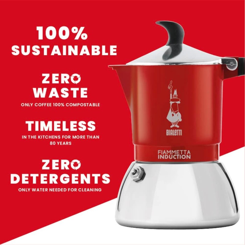 Bialetti Fiammetta Induction Caffettiera, Aluminium, Steel, Rosso, 2 Tazze - 2 Tazze Rosso Bialetti Fiammetta Induction Caffettiera, Aluminium, Steel, Rosso, 2 Tazze - 2 Tazze Rosso