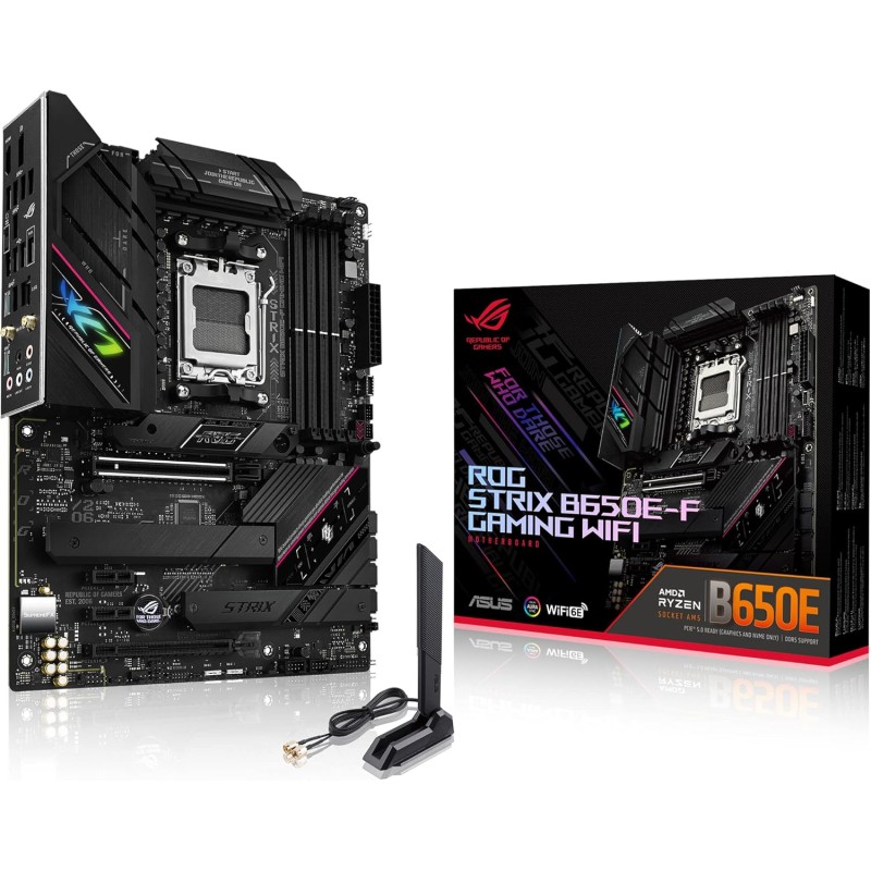 ASUS ROG STRIX B650E-F GAMING WIFI Scheda Madre Gaming ATX, AM5, Ryzen 9000/8000/7000, AMD B650, DDR5, PCI 5.0, WiFi 6E (802.11ax), 2.5Gb Lan, 3xM.2, 4xSATA 6GB/s, Aura Sync RGB, Nero - ROG STRIX ASUS ROG STRIX B650E-F GAMING WIFI Scheda Madre Gaming ATX, AM5, Ryzen 9000/8000/7000, AMD B650, DDR5, PCI 5.0, WiFi 6E (802.11ax), 2.5Gb Lan, 3xM.2, 4xSATA 6GB/s, Aura Sync RGB, Nero - ROG STRIX