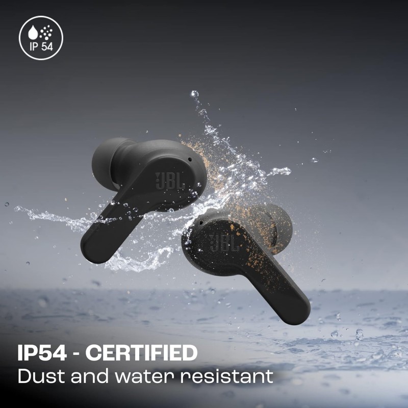 JBL Wave Beam Auricolari Wireless In-Ear Bluetooth, Waterproof IP54 e Antipolvere IPX2, Deep Bass Sound, Tecnologia Smart Ambient e Voice Aware, Fino a 32 h di Autonomia, Nero - Nero