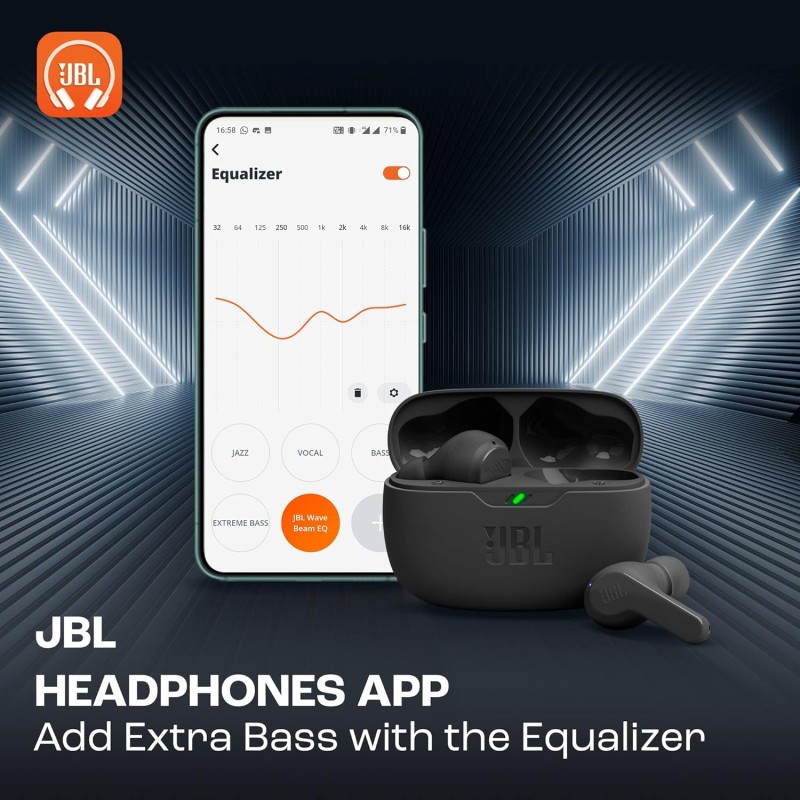 JBL Wave Beam Auricolari Wireless In-Ear Bluetooth, Waterproof IP54 e Antipolvere IPX2, Deep Bass Sound, Tecnologia Smart Ambient e Voice Aware, Fino a 32 h di Autonomia, Nero - Nero