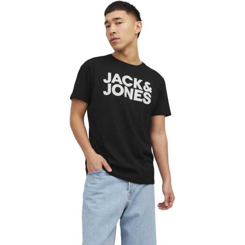JACK & JONES Jjecorp Logo Tee SS O-Neck Noos T-Shirt Uomo - L Nero (Black Fit: Slim/Large Print/White) JACK & JONES Jjecorp Logo Tee SS O-Neck Noos T-Shirt Uomo - L Nero (Black Fit: Slim/Large Print/White)
