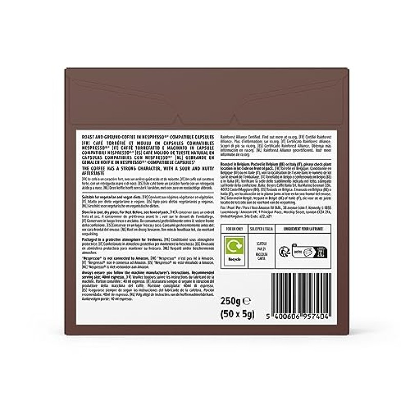 by Amazon Capsule in Plastica di Caffè Espresso compatibili con Nespresso, Tostatura Media, 100 Pezzi (2 Confezioni da 50) - Certificato Rainforest Alliance - 50 unità (Confezione da 2)