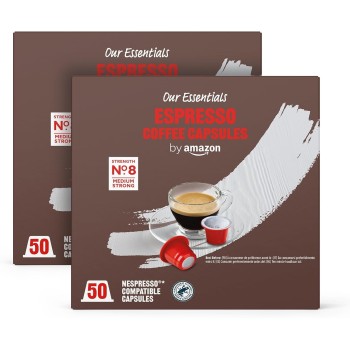 by Amazon Capsule in Plastica di Caffè Espresso compatibili con Nespresso, Tostatura Media, 100 Pezzi (2 Confezioni da 50) - Certificato Rainforest Alliance - 50 unità (Confezione da 2)