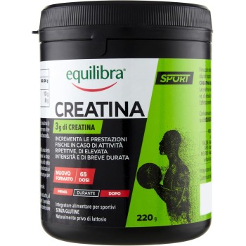 Equilibra Integratori Alimentari, a Base di Creatina, Integratore Energia per Sportivi, Incrementa le Prestazioni Fisiche in Caso di Attività Ripetitive, Senza Glutine, Barattolo 220 g - 220 g (Confezione da 1)