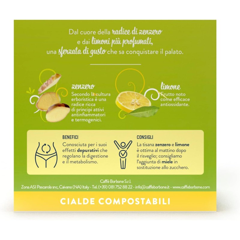 Caffè Borbone Tisana Zenzero e Limone - 72 cialde (4 astucci da 18 cialde) - Sistema ESE - Tisana Zenzero e Limone