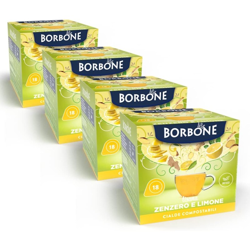 Caffè Borbone Tisana Zenzero e Limone - 72 cialde (4 astucci da 18 cialde) - Sistema ESE - Tisana Zenzero e Limone