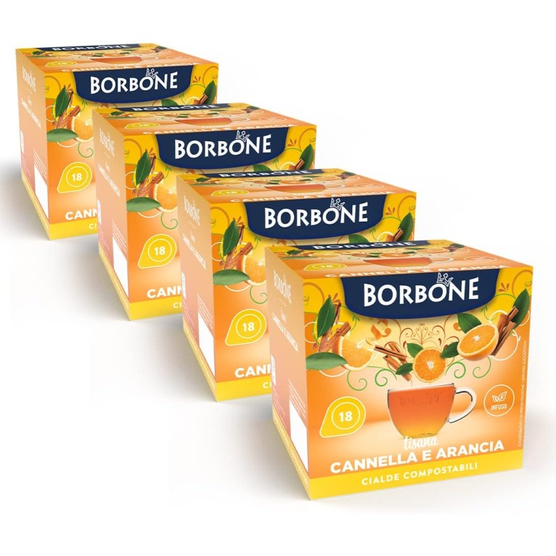 Caffè Borbone Tisana Cannella e Arancia - 72 cialde (4 astucci da 18 cialde) - Sistema ESE - Tisana Cannella e Arancia