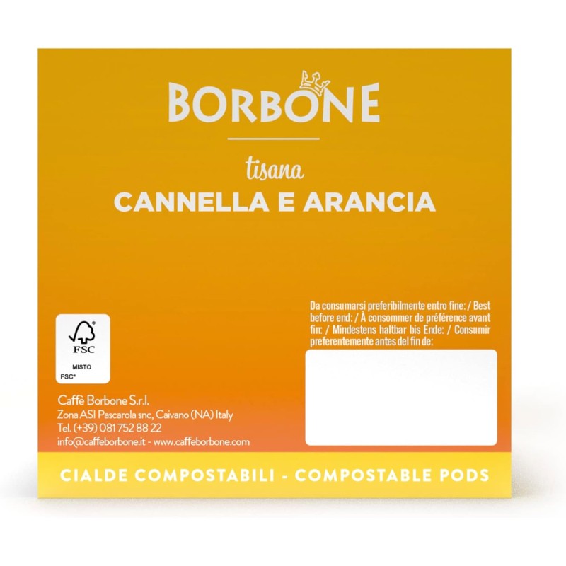 Caffè Borbone Tisana Cannella e Arancia - 72 cialde (4 astucci da 18 cialde) - Sistema ESE - Tisana Cannella e Arancia