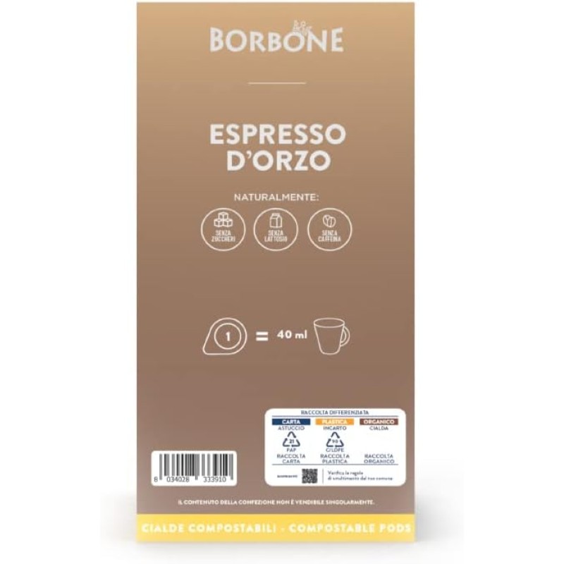 Caffè Borbone Espresso d'Orzo - 72 cialde (4 astucci da 18 cialde) - Sistema ESE - Espresso d'Orzo