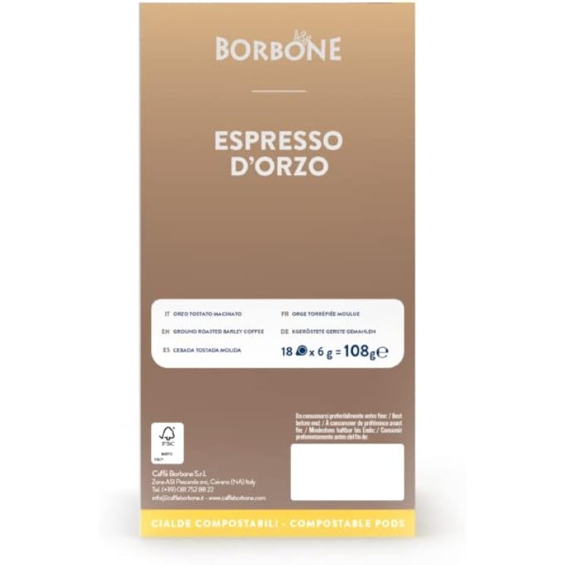 Caffè Borbone Espresso d'Orzo - 72 cialde (4 astucci da 18 cialde) - Sistema ESE - Espresso d'Orzo